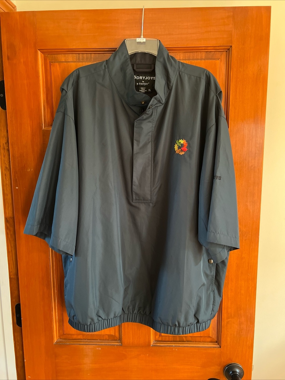 Navy DryJoys Short Sleeve Windshirt with Colorful Leaf Logo